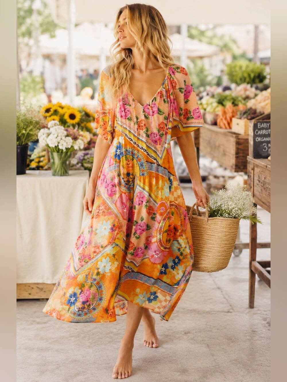 Spell & The Gypsy Mystic Midi Dress Musk Floral Boho S